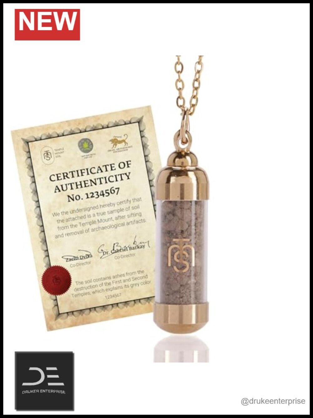 Genuine Temple Mount Soil Pendant Necklace for Women Men